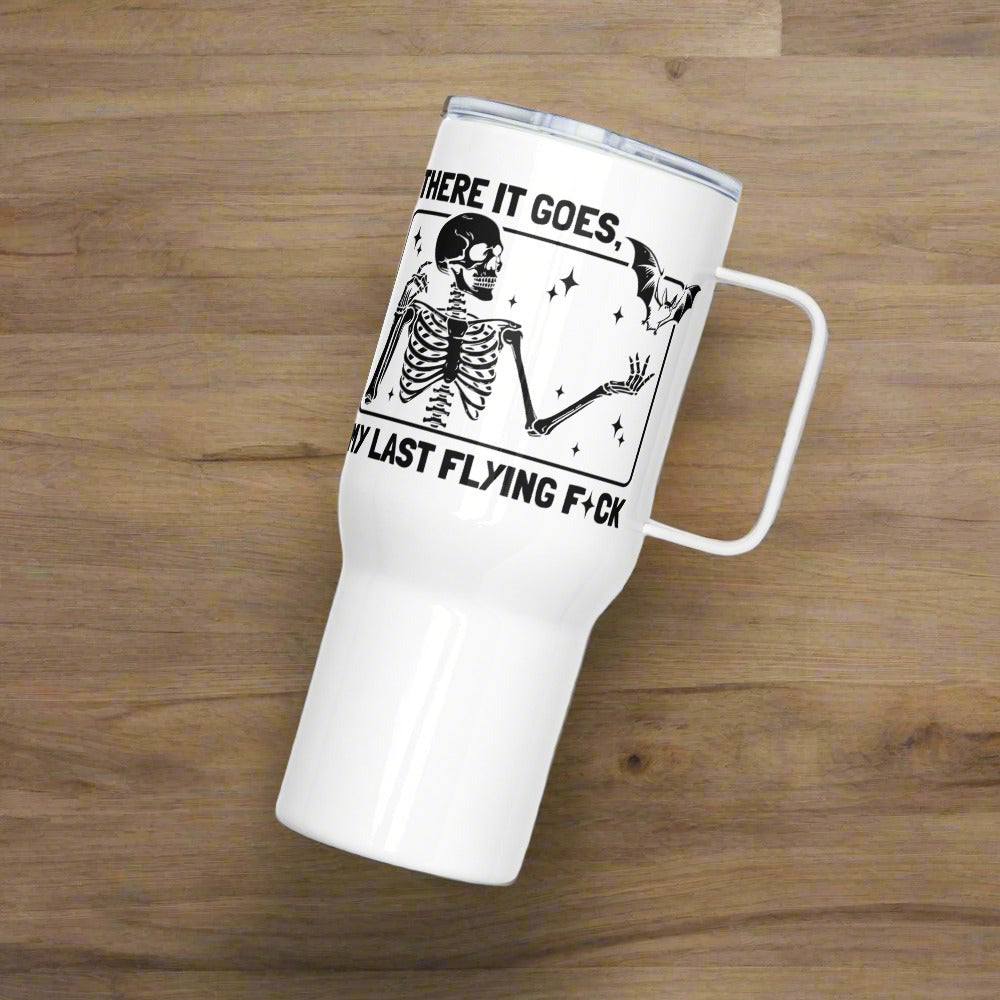 There it goes, My Last Flying ...25 oz Travel mug with a handle - Sorta Spooky