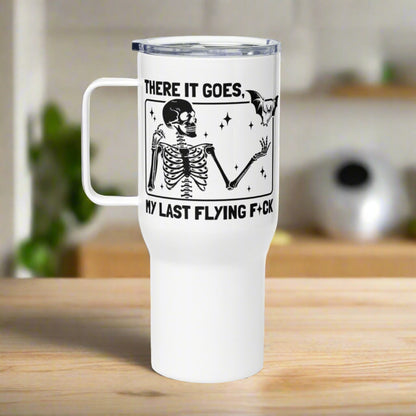 There it goes, My Last Flying ...25 oz Travel mug with a handle - Sorta Spooky